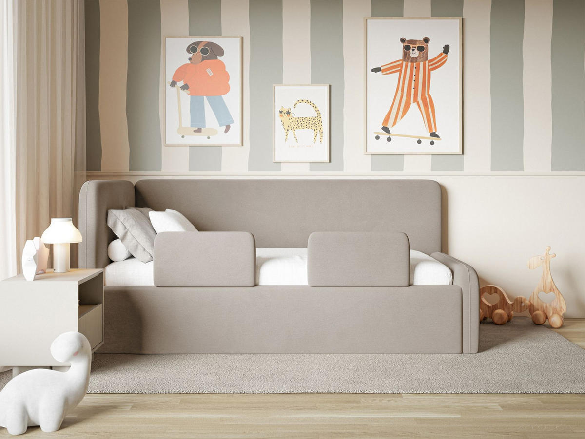 KINDERBETT Fanko Samt Graubeige 90x200 cm - Taupe/Schwarz, Kunststoff/Textil (90/200cm) - Selsey