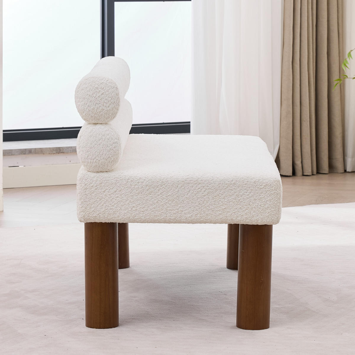 SITZBANK minimalistisch mit Bouclé-Bezug und Holzrahmen, DE-42315, Beige - Beige, Holz (59/72/116cm) - ComfortXL