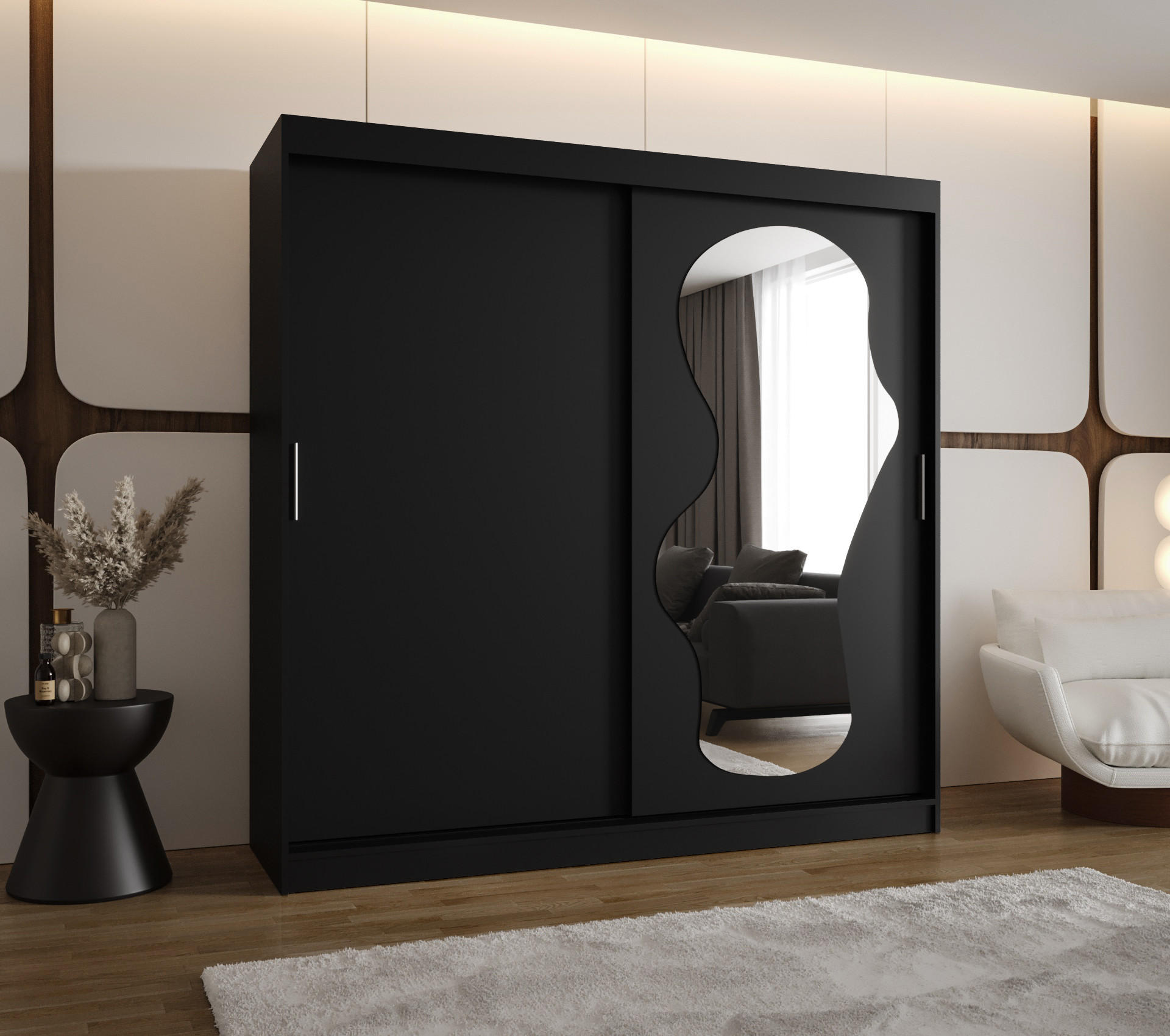 SCHWEBETÜRENSCHRANK 200/200/62 2-türig - Silberfarben/Schwarz, Holz (200/200/62cm) - MÖBEL KRYSPOL