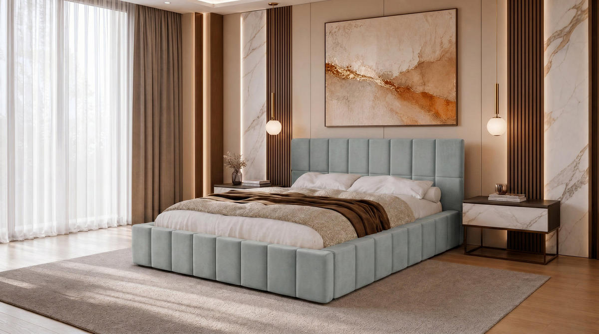POLSTERBETT 200x200 cm, Alma, Doppelbett mit Bettkasten, Lattenrost aus Holz, Velourstoff, Hellgrau - Hellgrau, Holz/Kunststoff (200/200cm) - Marpur