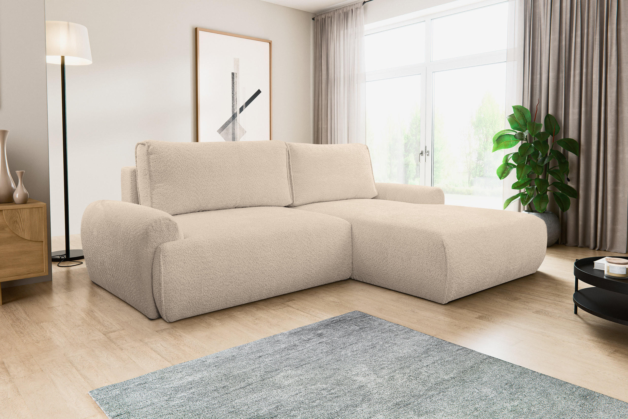 Thumbnail - Venasi Möbel Ecksofa, Hellbraun, Textil, 3-Sitzer, L-Form, Ottomane rechts, 260x136 cm, Wohnzimmer, Sofas & Couches, Woh...