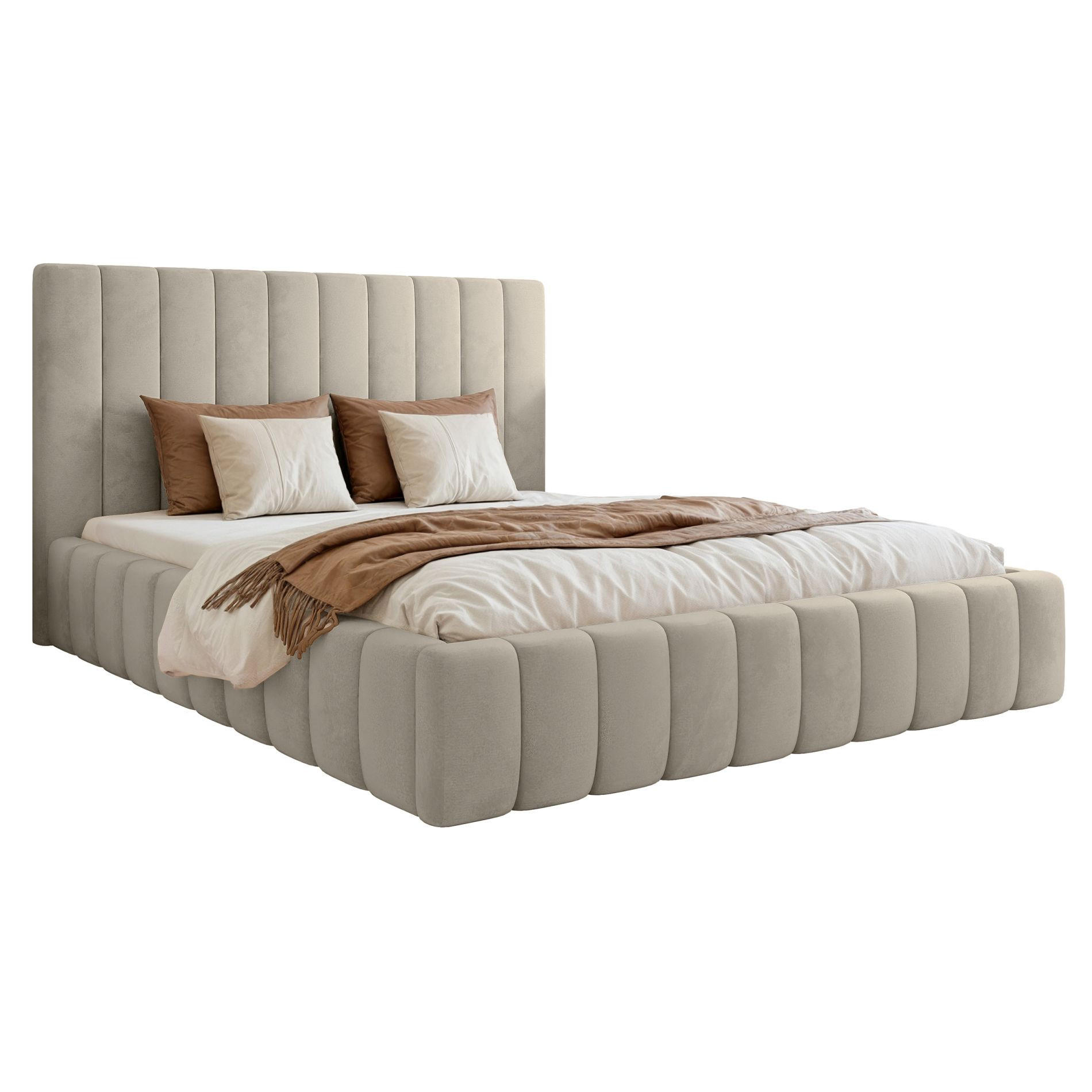 POLSTERBETT Fiarro Hellbeige, Velours, 180x200 cm - Ecru, Textil (180/200cm) - Selsey