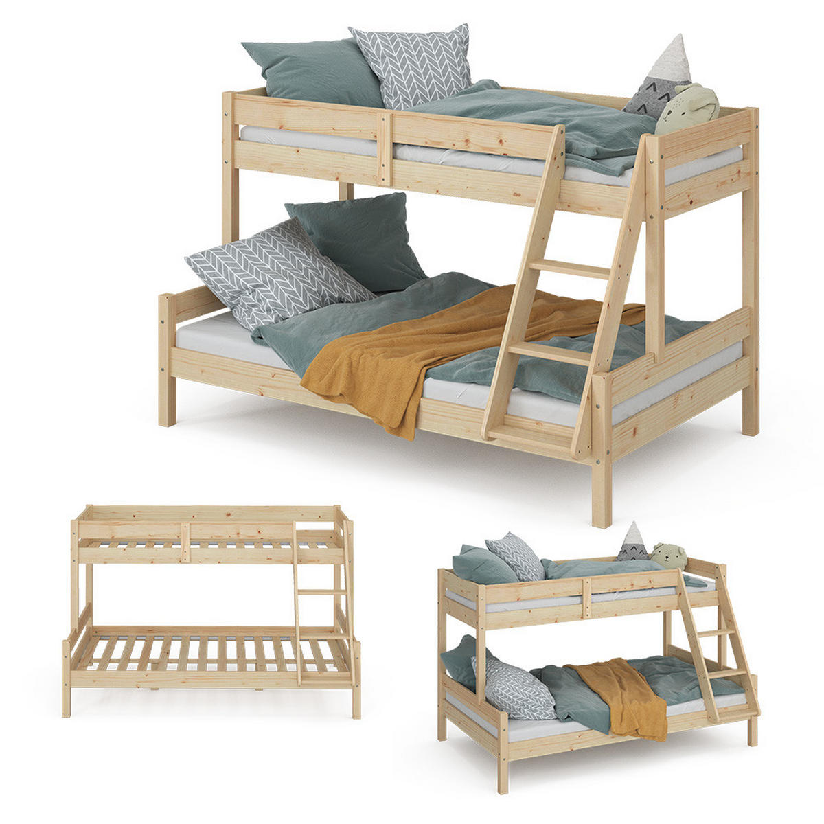 ETAGENBETT Everest Naturholz 120x200/80x200 cm - Naturfarben, Holz (120/200cm) - VitaliSpa
