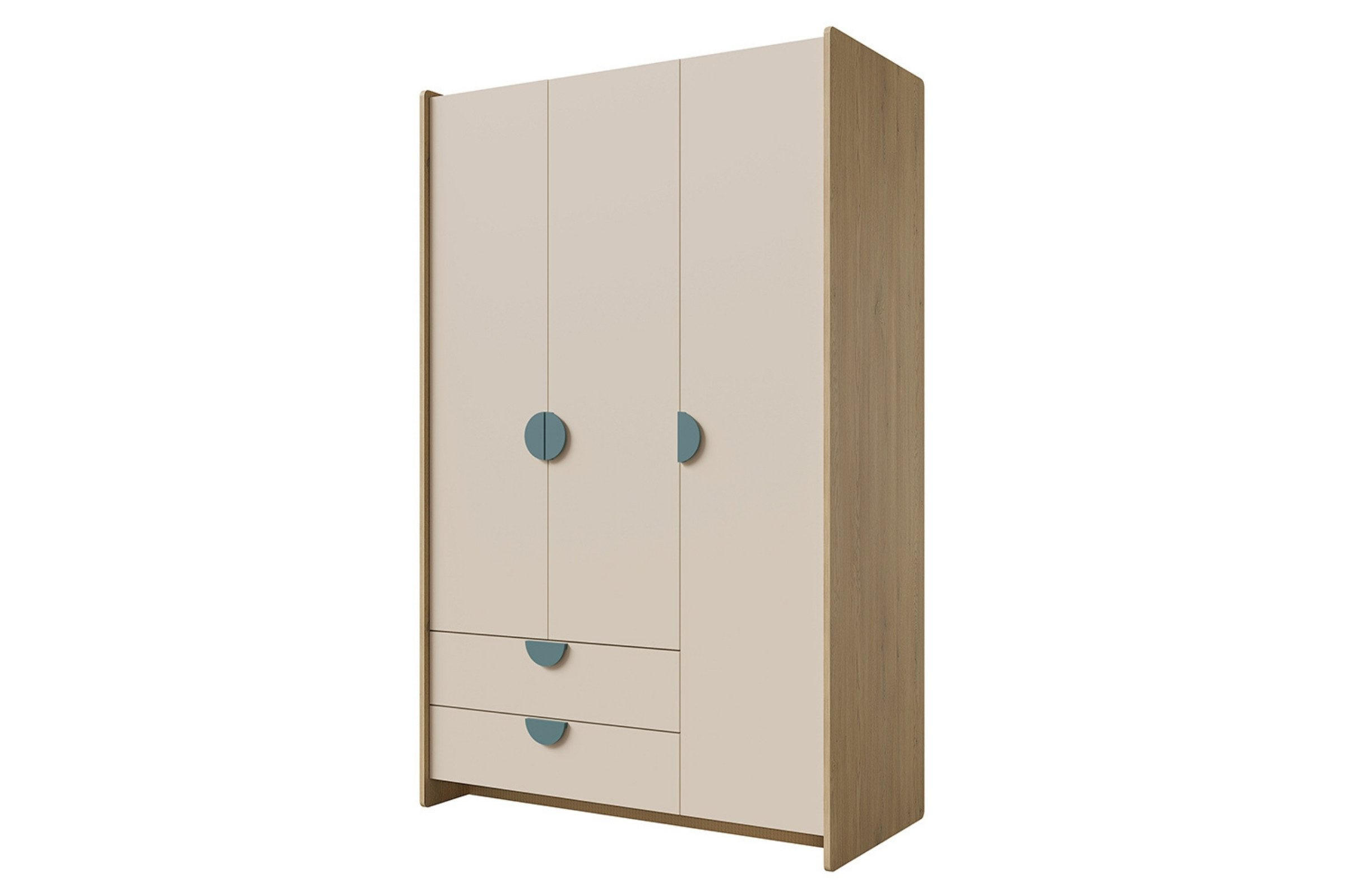 KINDERKLEIDERSCHRNAK LEXO 01 123/198/60 cm in Eiche Cremona/Macadamia/Meeresblau - Blau/Eichefarben, Holzwerkstoff (123/198/60cm) - Deine Möbel 24