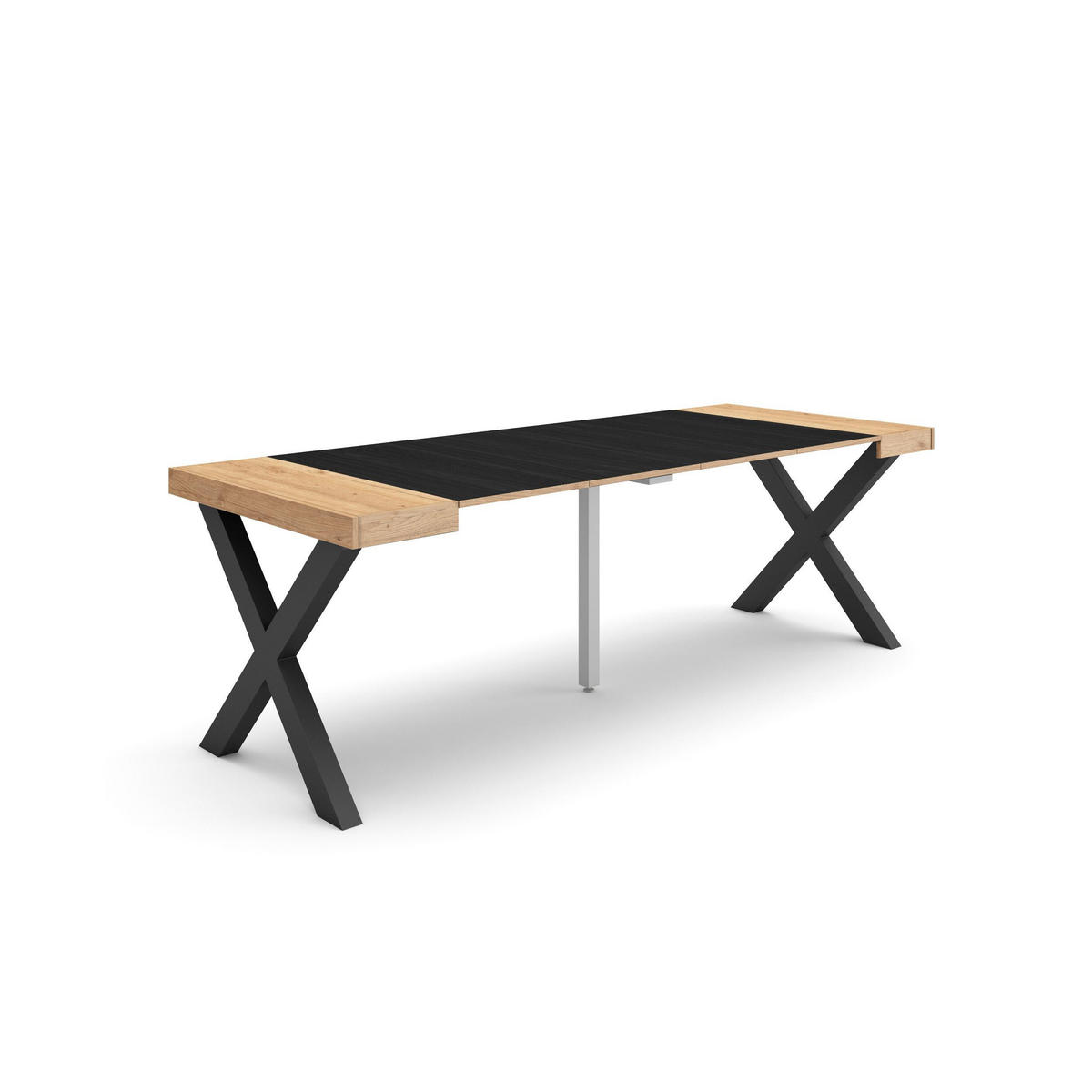 KONSOLENTISCH ausziehbar 58 bis 222cm, für 10 Gäste, eiche, schwarz, 90/58/73cm - Eichefarben/Schwarz, Holzwerkstoff (90/222/73cm) - Skraut Home