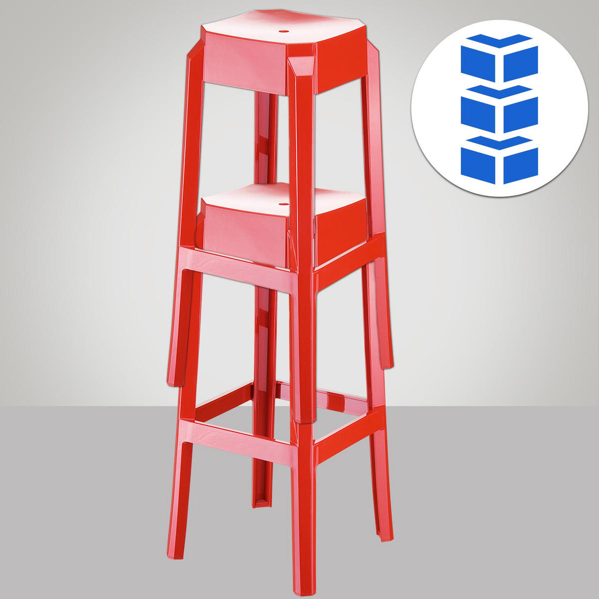 BARHOCKER 2er Set Kunststoff rot - Eukalyptusholzfarben/Rot, Kunststoff (36/75/36cm) - CLP