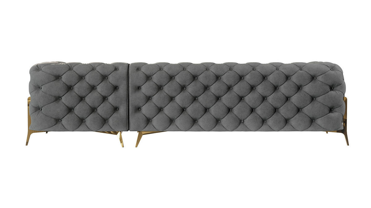 ECKSOFA Chesterfield Lexi Grau Samt, Ottomane rechts - Goldfarben/Grau, Holz/Textil (305/200cm) - S-Style Möbel
