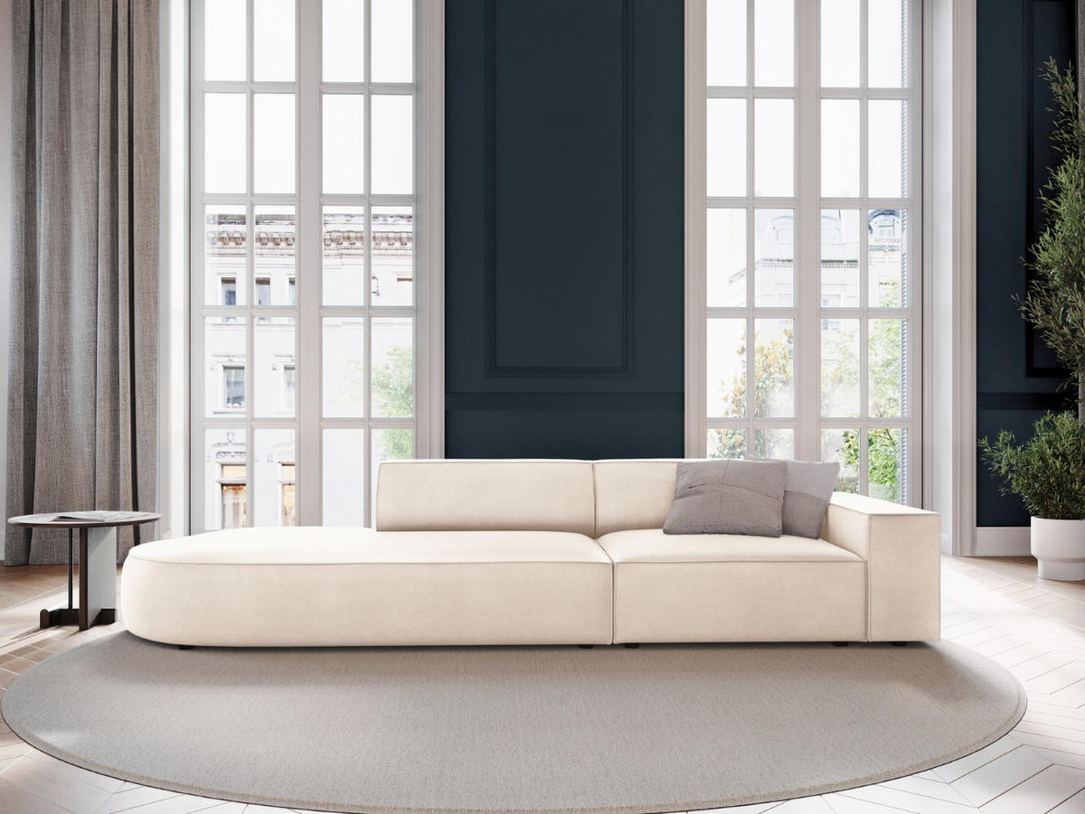 LINKES-SOFA Jodie aus Samt leichtes beige 3 Sitzplätze - Beige, Textil (262/70/102cm) - Micadoni