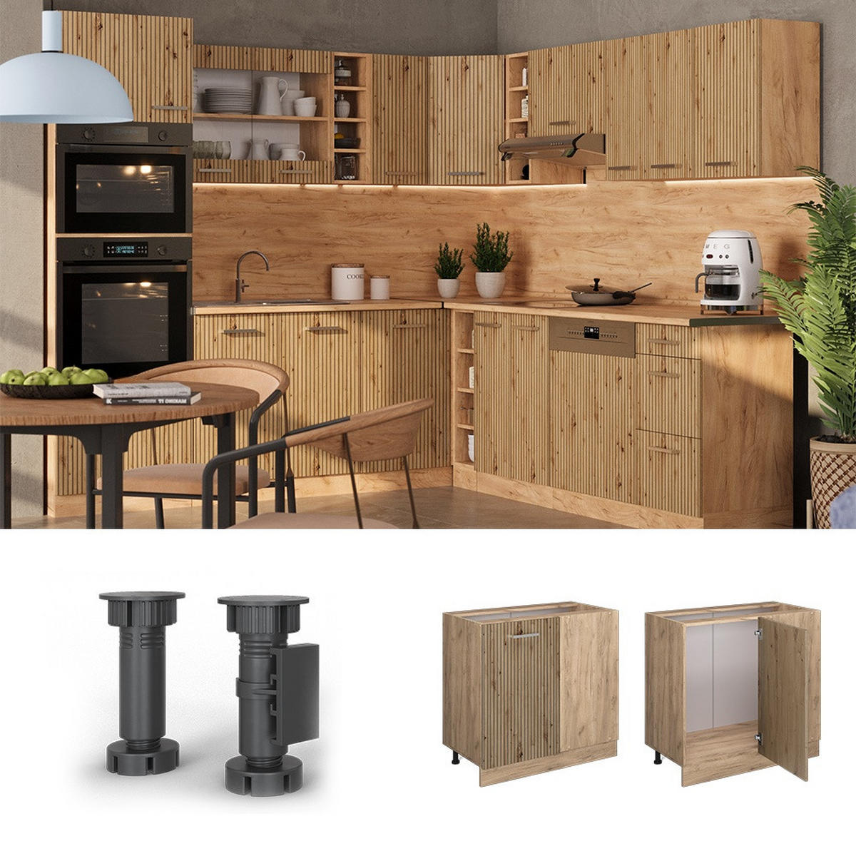 ECKUNTERSCHRANK R-Line Artisan-Eiche 86 cm , AP Eiche - Honigeiche/Eiche Artisan, Holzwerkstoff (86/81.6/60cm) - Vicco