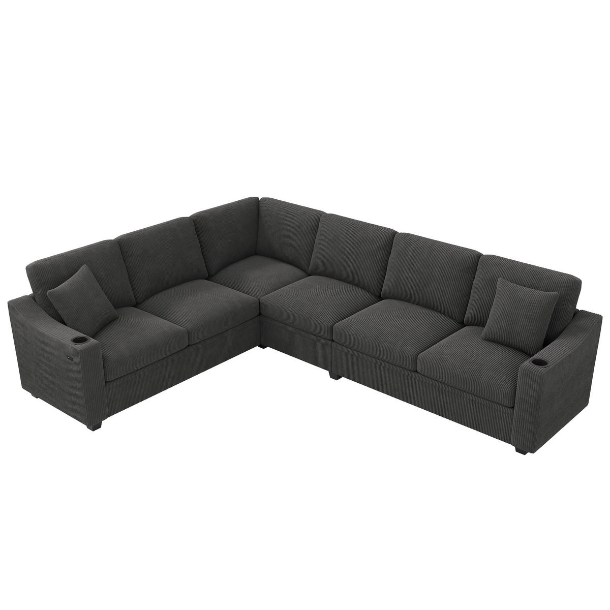 ECKSOFA 277/215/85 cm Grau mit USB/Type-C-Schnellladeanschluss und 2 Getränkehaltern - Grau, Textil (277/215cm) - Oxeza