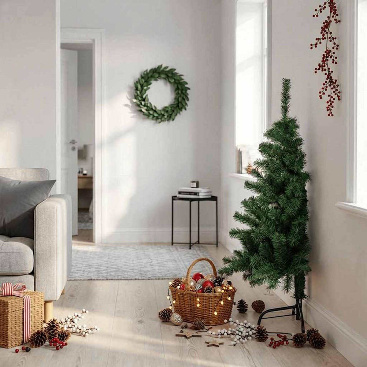 HALB-WEIHNACHTSBAUM Künstlicher Mit Ständer Grün 120 Cm Pvc - Grün, Kunststoff (120cm) - vidaXL