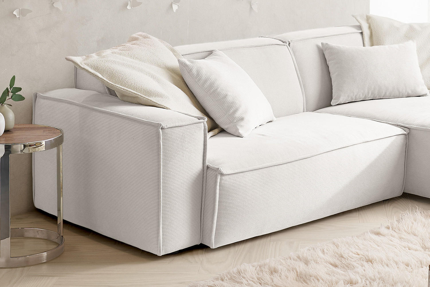 ECKSOFA SAMU Weiß Cord - Schwarz/Weiß, Textil (276/168cm) - KAWOLA