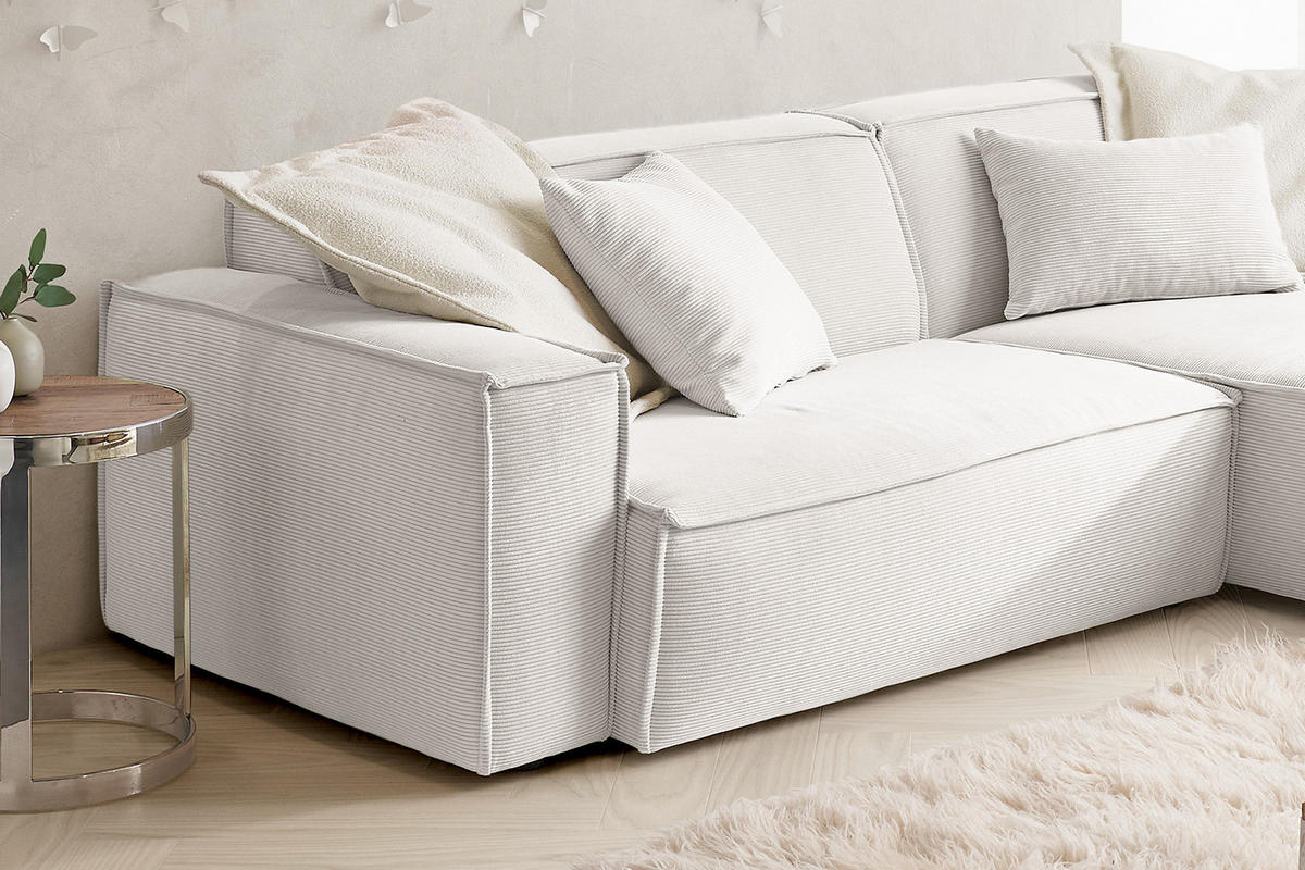 ECKSOFA SAMU Weiß Cord - Schwarz/Weiß, Textil (276/168cm) - KAWOLA