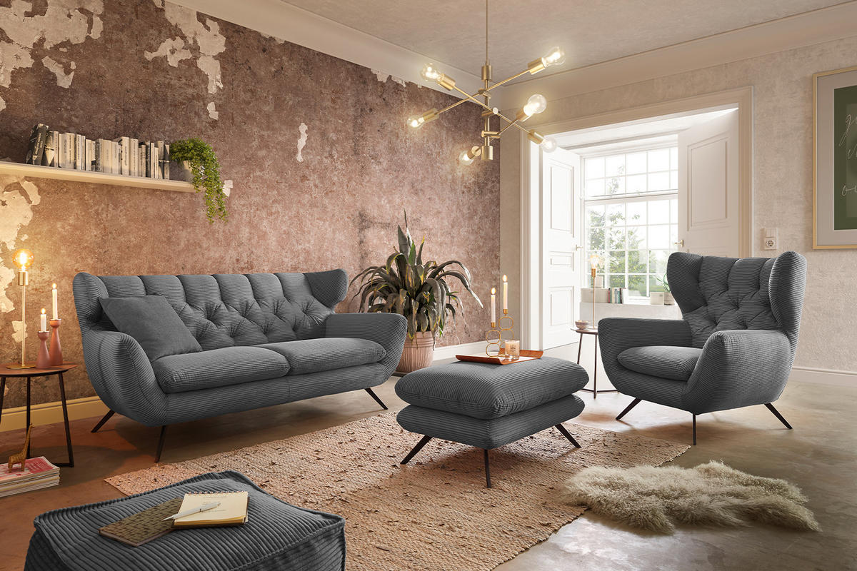 SITZGRUPPE CHARME Grau - Grau, Textil (200/94/95cm) - KAWOLA