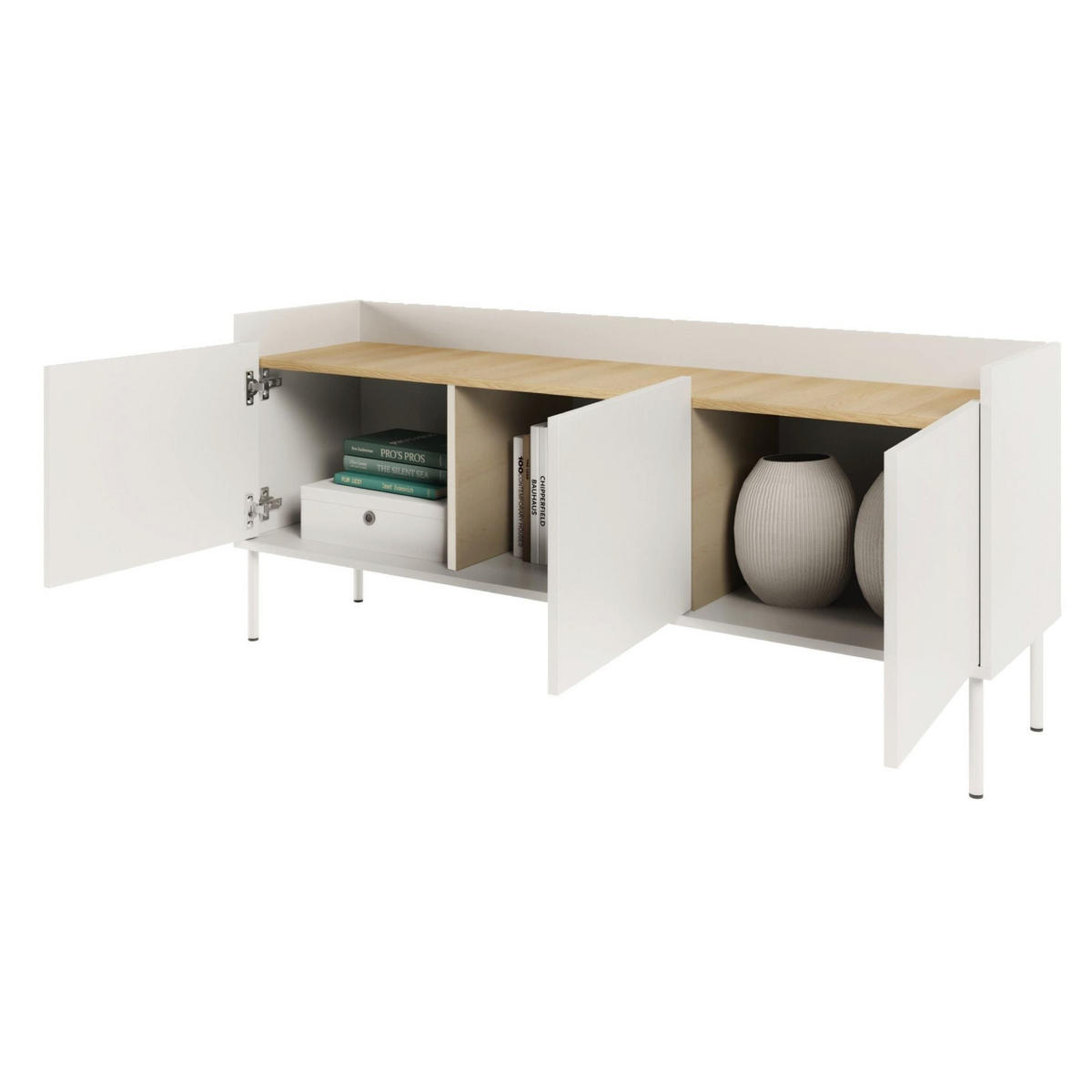 TV-SCHRANK Tovi Weiß / Holzoptik Eiche 140/58/36 cm - Weiß, Holzwerkstoff/Metall (139.8/58.5/36.4cm) - Selsey