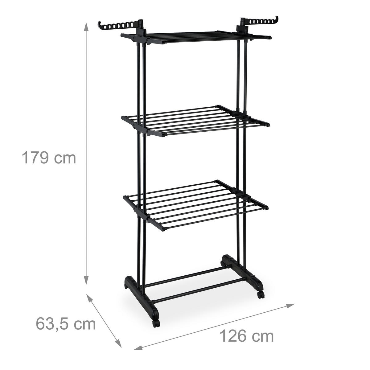 SUŠIAK na prádlo - čierna, kov/plast (126/179/63.5cm) - Relaxdays