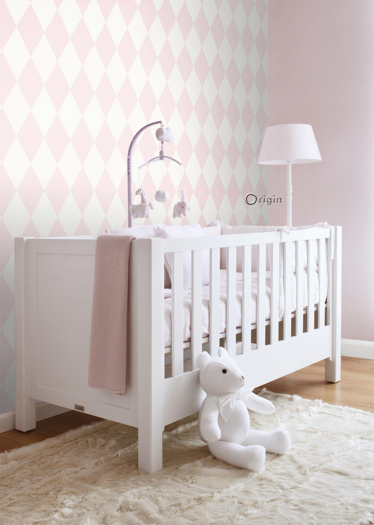 TAPETE Karomuster 53 cm x 10.05 m - Pink, Papier (53/0.1cm) - Origin Wallcoverings