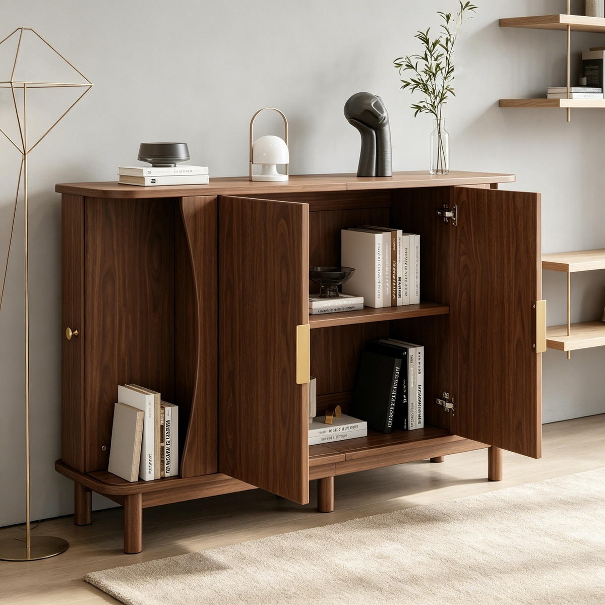 SIDEBOARD 140cm mit geschwungenen Kanten & 2 Türen - Walnussfarben, Holzwerkstoff (140/88/40cm) - Urban Meuble