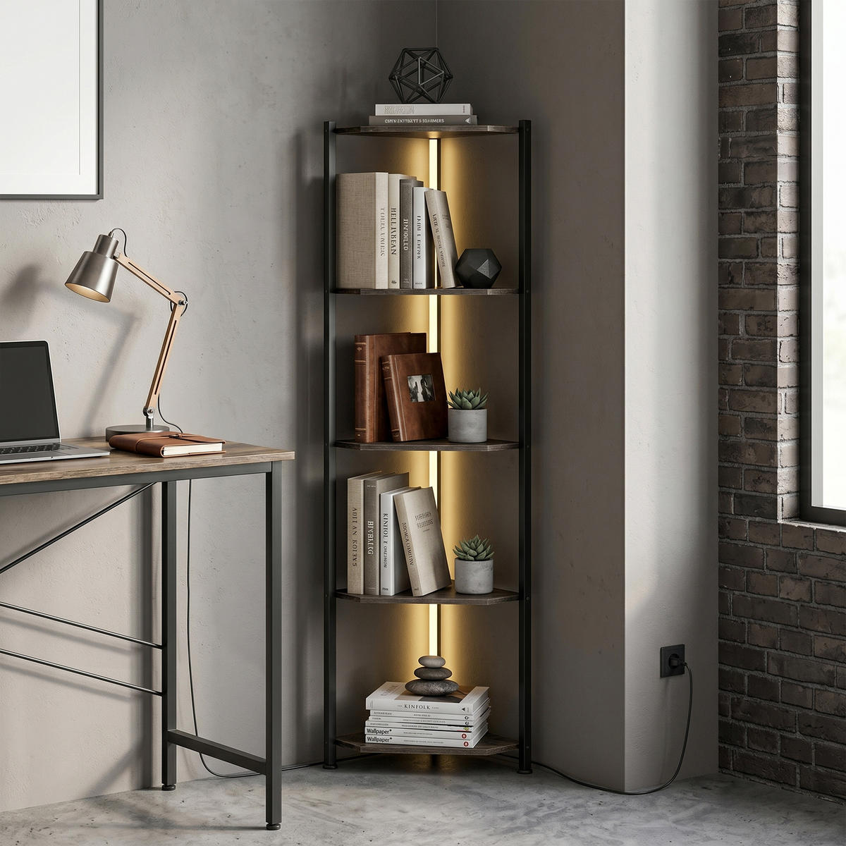 BÜCHERREGAL Spanplatte Stahl Rustikal Braun - Schwarz/Braun, Holzwerkstoff/Metall (32/147/32cm) - HOMCOM