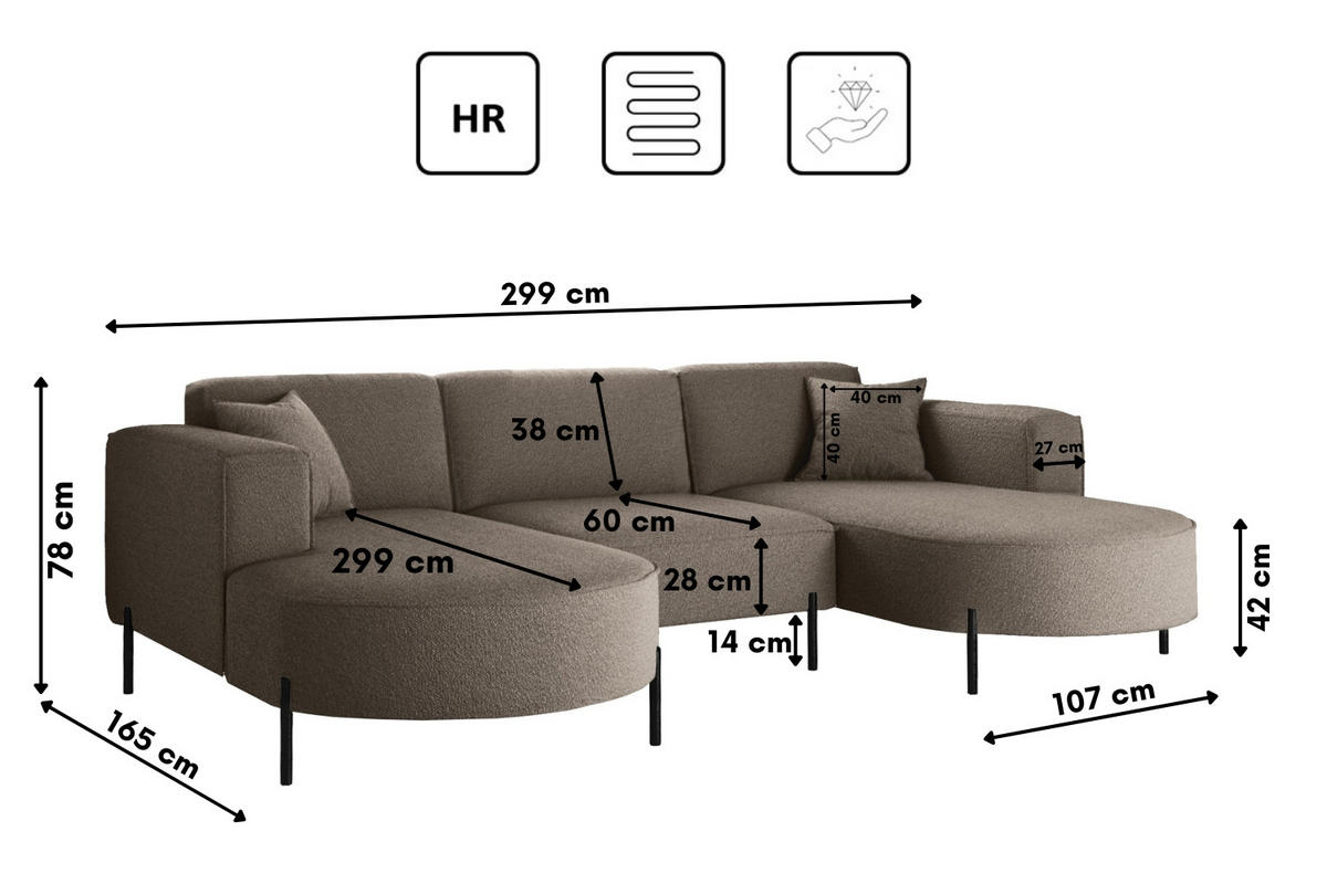 ECKSOFA Designer Modena U Rein stoff Quelle Braun - Braun, Holz (165/299cm) - Kaiser Möbel