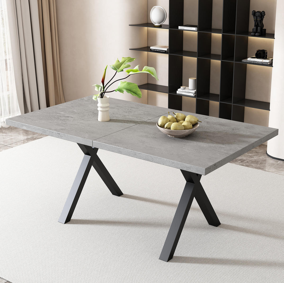 ESSTISCH 140/80/76 cm Grau Schwarz mit Kreuzgestell in Betonoptik aus MDF und Metall - Grau, Holzwerkstoff (140/80/76cm) - OKWISH