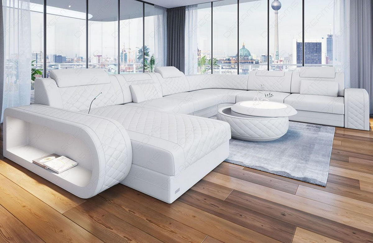 WOHNLANDSCHAFT Berlin U-Form Mini Weiß Kunstleder - Weiß, Textil (362/80/264cm)