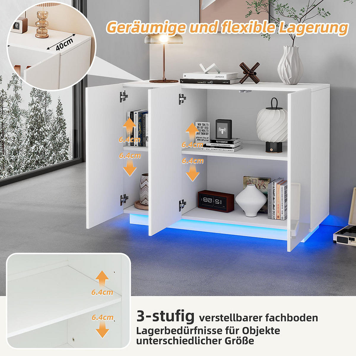 SIDEBOARD 120/40/75CM，weiß - Weiß, Holz (40/75/120cm) - KOMHTOM