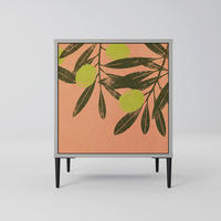SIDEBOARD JUICY OLIVES, Grau, 57,5x42x72,5 cm, Schwarze Metallfüße - Multicolor/Schwarz, Holzwerkstoff/Metall (57.5/72.5/42cm) - SpaceRebels