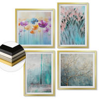 WANDBILDER 4er Set - 50x50 cm & 40x60 cm Goldrahmen - Hintergrundmuster mit Pastellblumen - Goldfarben, Kunststoff (50/50cm) - ArtPrintCave