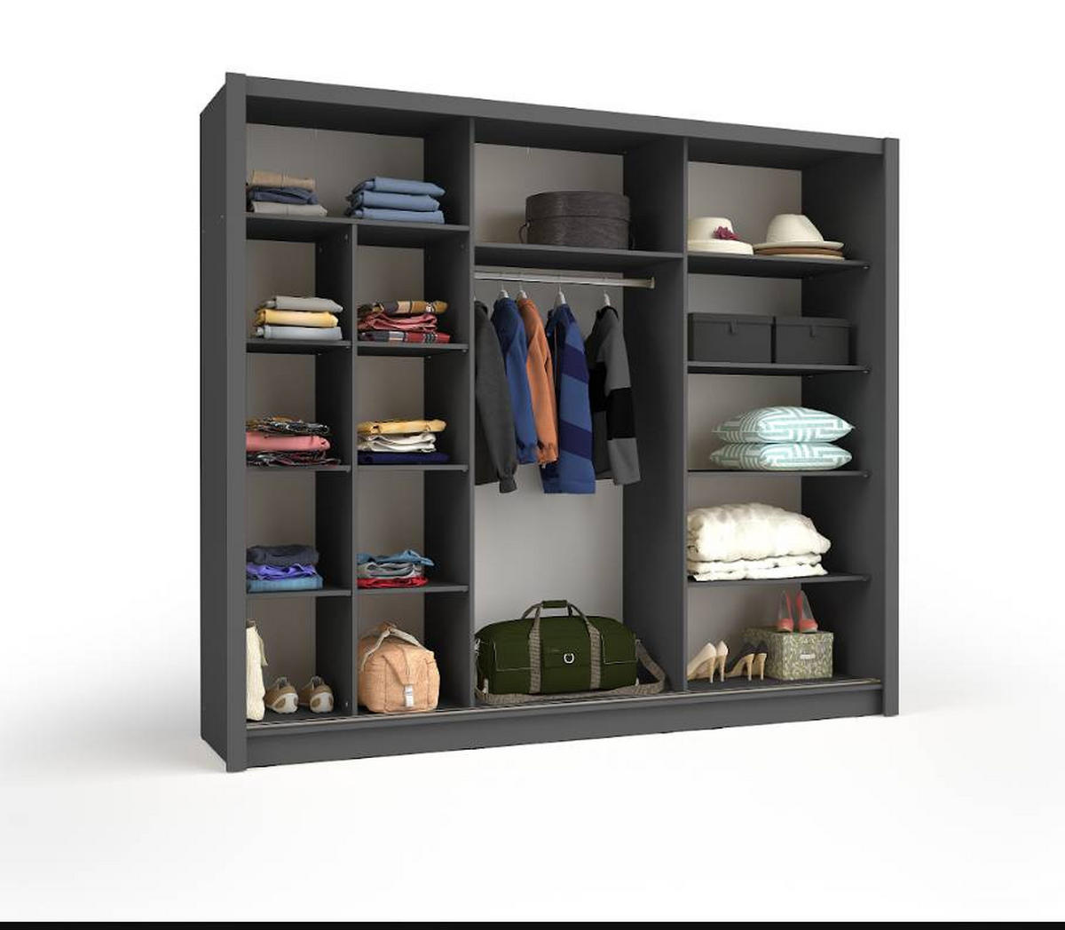 SCHIEBETÜRENSCHRANK BAKU 13 - 247.8/215/61.6 cm 2-Türig Grau Graphite - Grau, Holz/Holzwerkstoff (274.8/215/61.6cm)