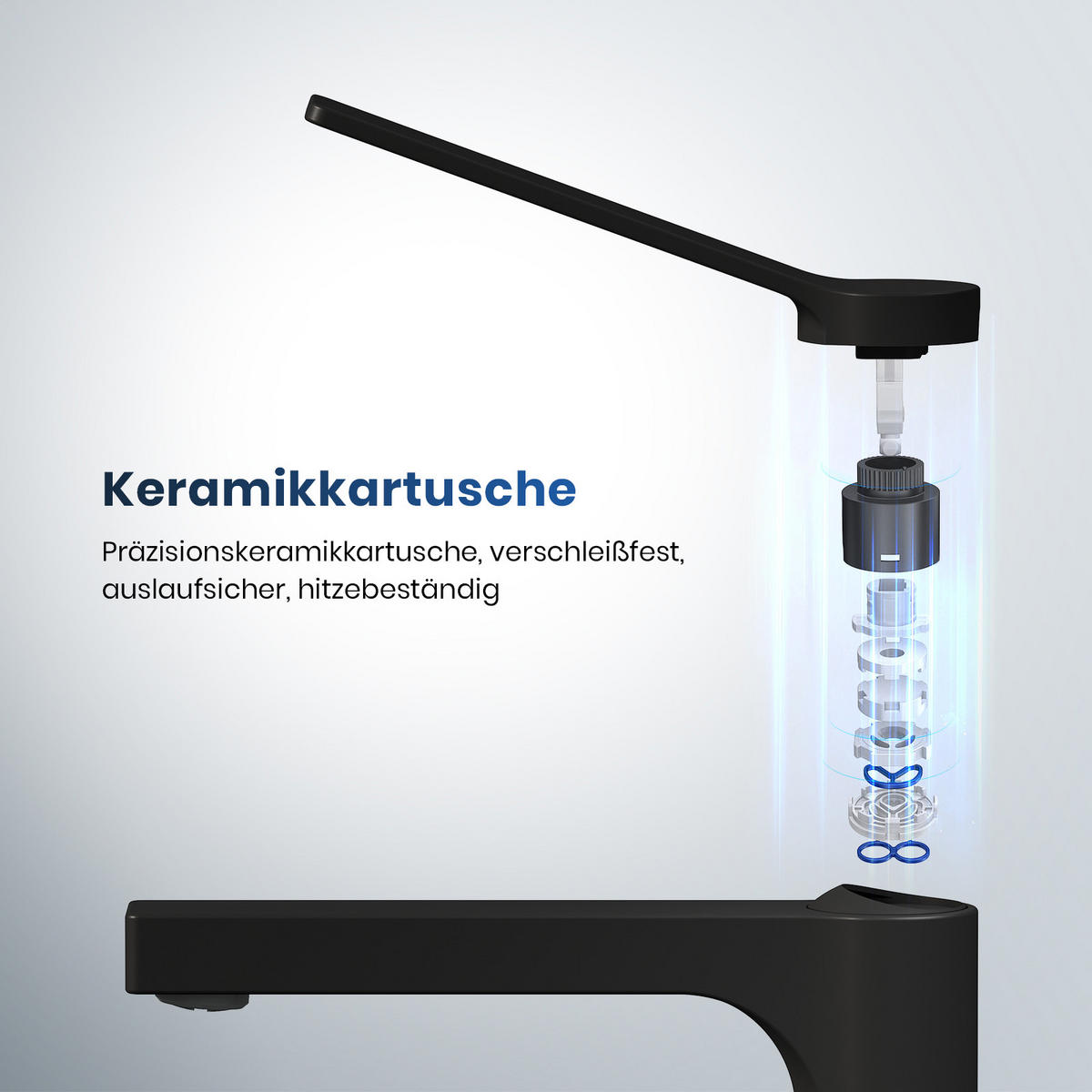WASCHTISCHARMATUR mit Zertifiziertem Filterelement Schwarz Matt Hoher Stil - Schwarz, Metall (23.3/4.6/33.5cm) - EMKE