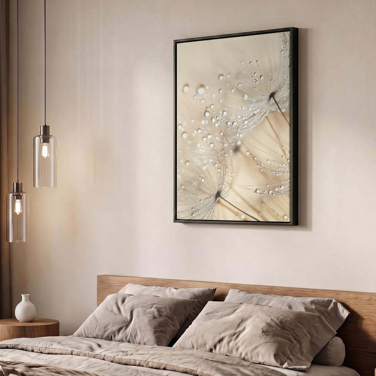 LEINWAND Bilder mit Rahmen - Löwenzahn - Abstrakt - Natur - Beige - 60x80 - Braun, Textil (60/80cm) - MuchoWow