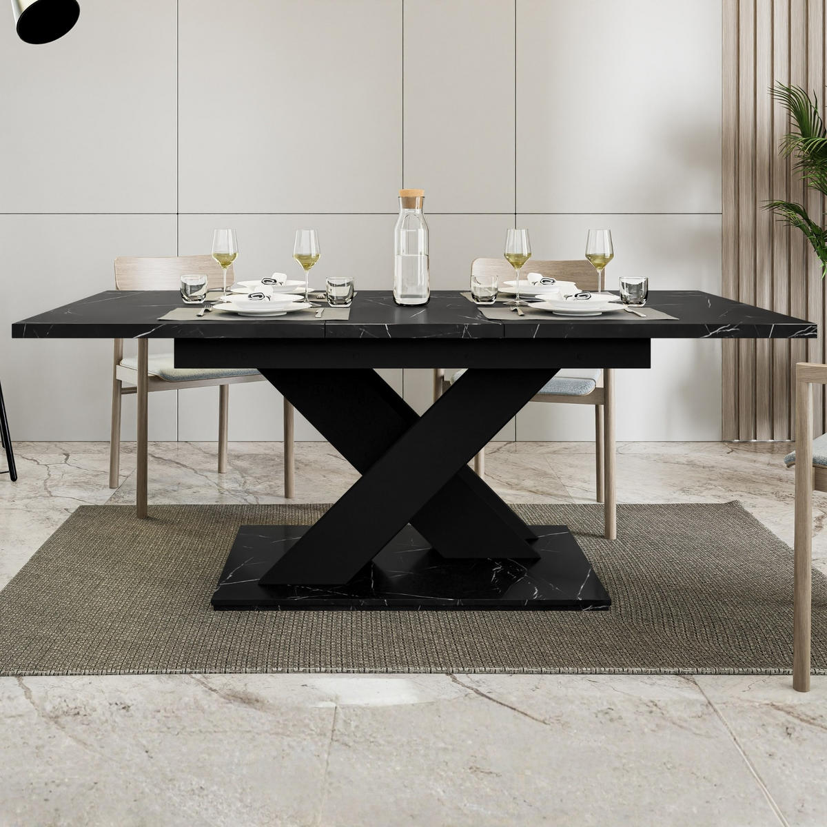 ESSTISCH Royal Schwarz Marmoptik Ausziehbar 140 - 180 cm - Schwarz, Holzwerkstoff (140/80/75cm) - PROSPERO