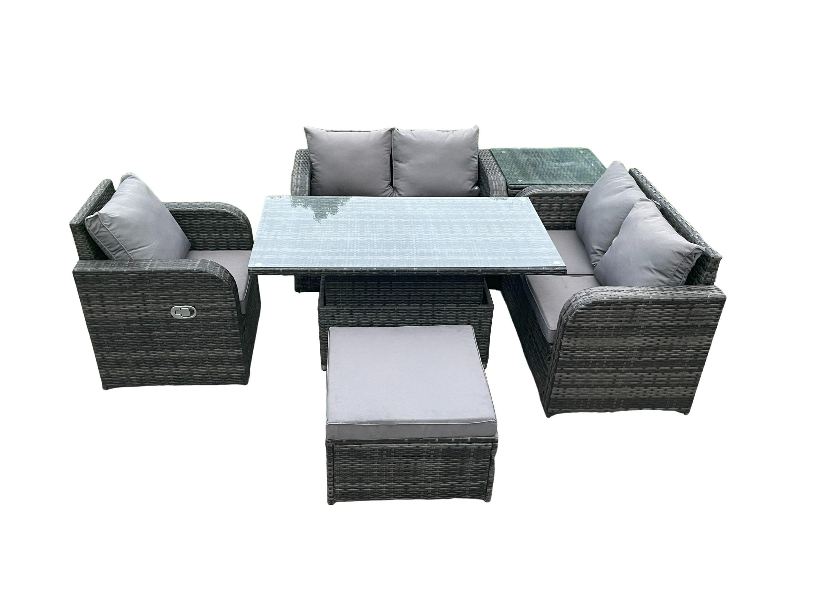 GARTENSOFA SET Polyrattan Dunkelgrau 7-Sitzer - Dunkelgrau, Metall - Fimous