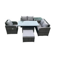GARTENSOFA SET Polyrattan Dunkelgrau 7-Sitzer - Dunkelgrau, Metall - Fimous