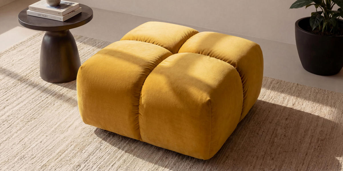 HOCKER, Pouf, Veloursstoff Bluvel, Golden, Averro - Gelb, Holz (88/42/88cm) - Kaiser Möbel
