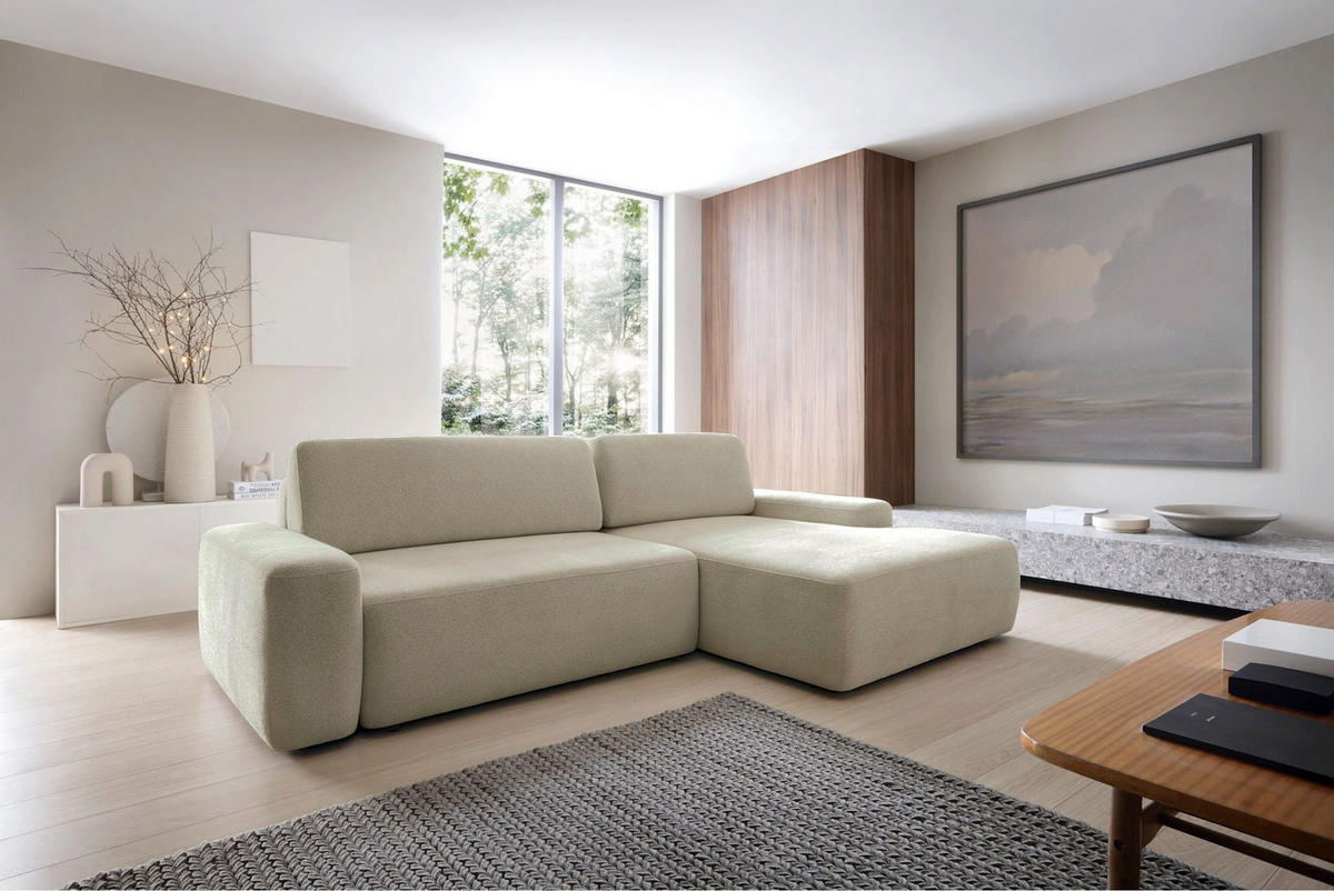 ECKSOFA Baleo Beige Chenille-Bezug - Beige/Schwarz, Kunststoff/Textil (162/264cm) - Selsey