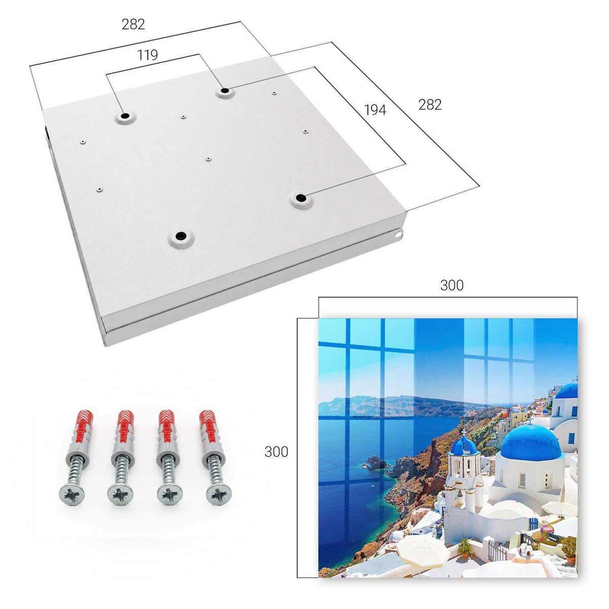 SCHLÜSSELBOX Weiß 30x30 cm – Türöffnung nach rechts - Griechische Insel - Blau, Metall (30/30/5cm) - TULUP