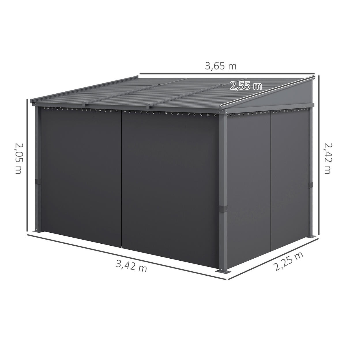 PERGOLA Pavillon, Alu+Metall, Dunkelgrau - Dunkelgrau, Kunststoff/Metall (255/242/365cm) - Outsunny