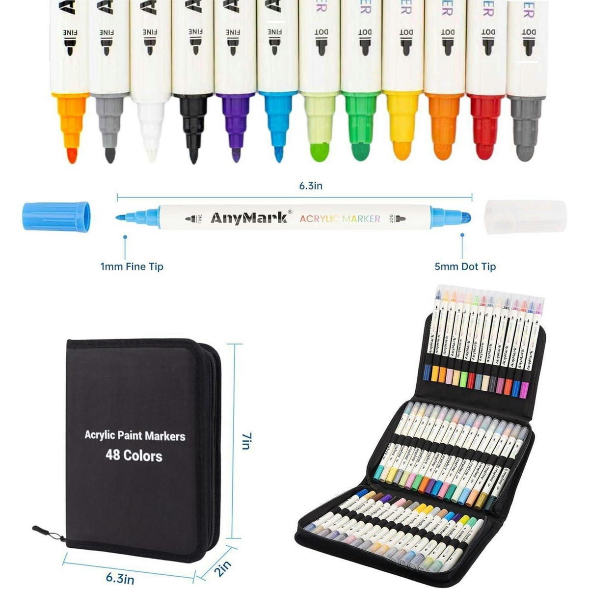 ACRYLSTIFTE 48er Set mit Doppelspitze - Multicolor, Kunststoff (16/5/18cm)