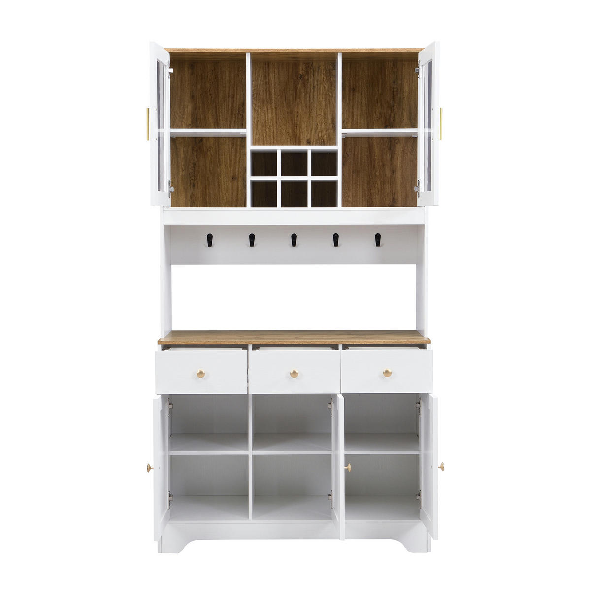 HOCHSCHRANK 94,5/30/175,5 cm aus MDF mit 5 Türen, 3 Schubladen und Vitrineneinsatz, Weiß - Weiß, Holzwerkstoff (94.5/175.5/30cm) - Redom
