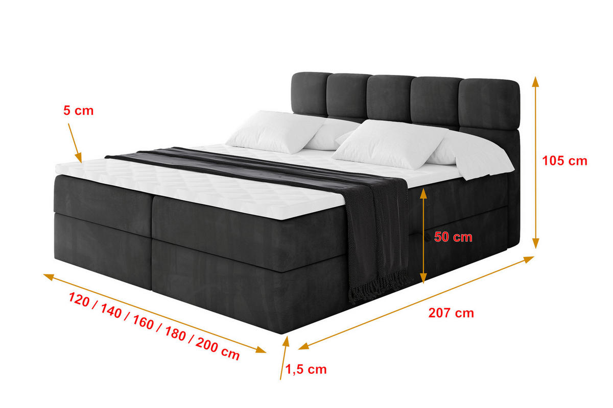 BOXBETT mit Matratze H4 - FAMA - 180x200 cm Schwarz Casablanca - Schwarz, Holzwerkstoff (180/200cm) - ALTDECOR
