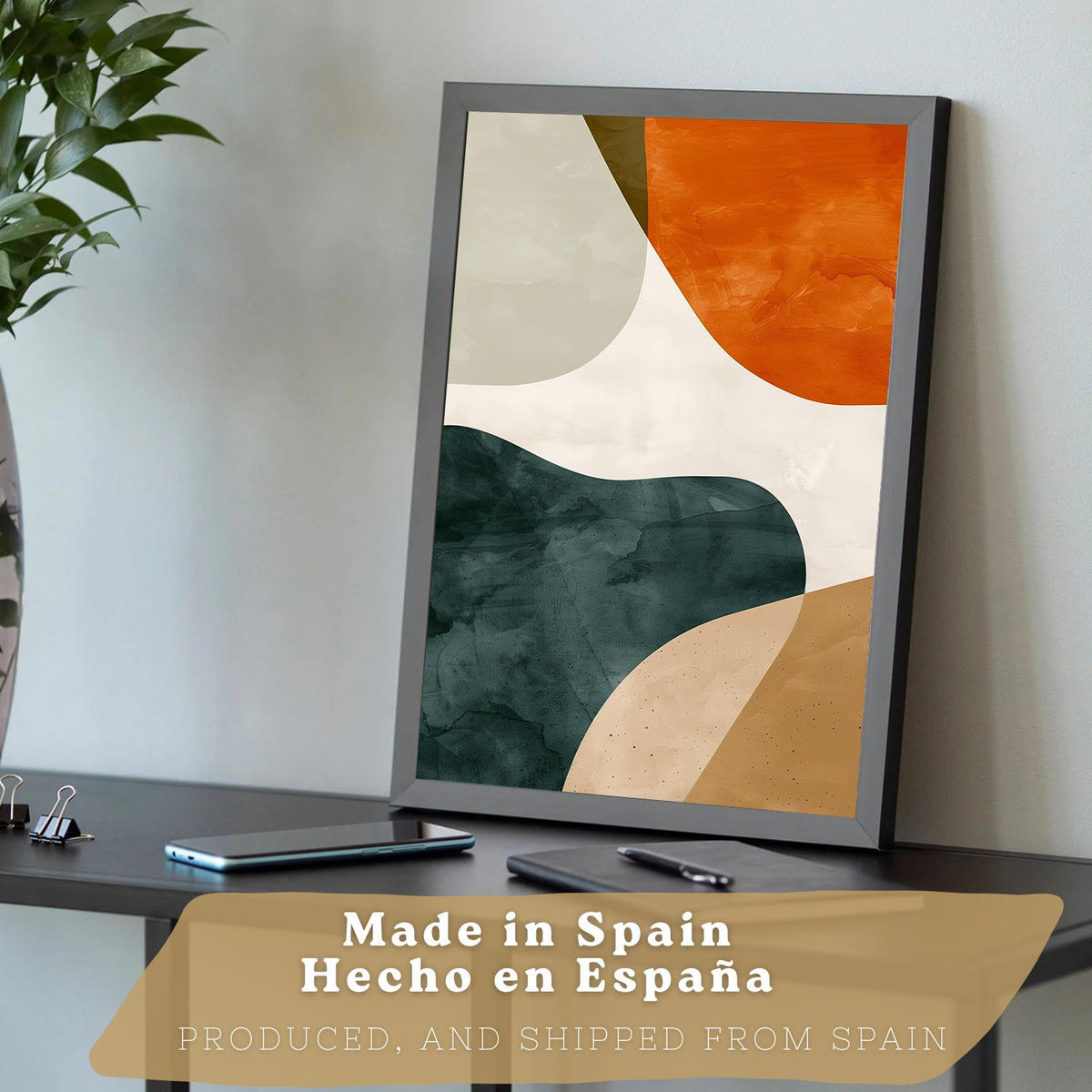 PLAKAT Sada 3 Abstraktní tvary A3 Černý rám - černá, papír (29.7/1/42cm) - Nacnic