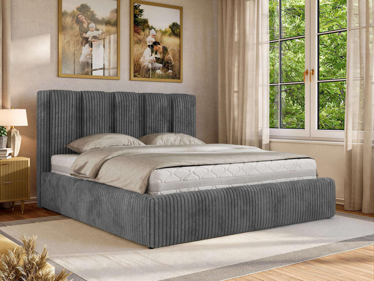 POLSTERBETT SAVINO CLASSIC 160/200 - Grau Cord - Schaum-Matratze - Grau, Textil (160/200cm) - MKS