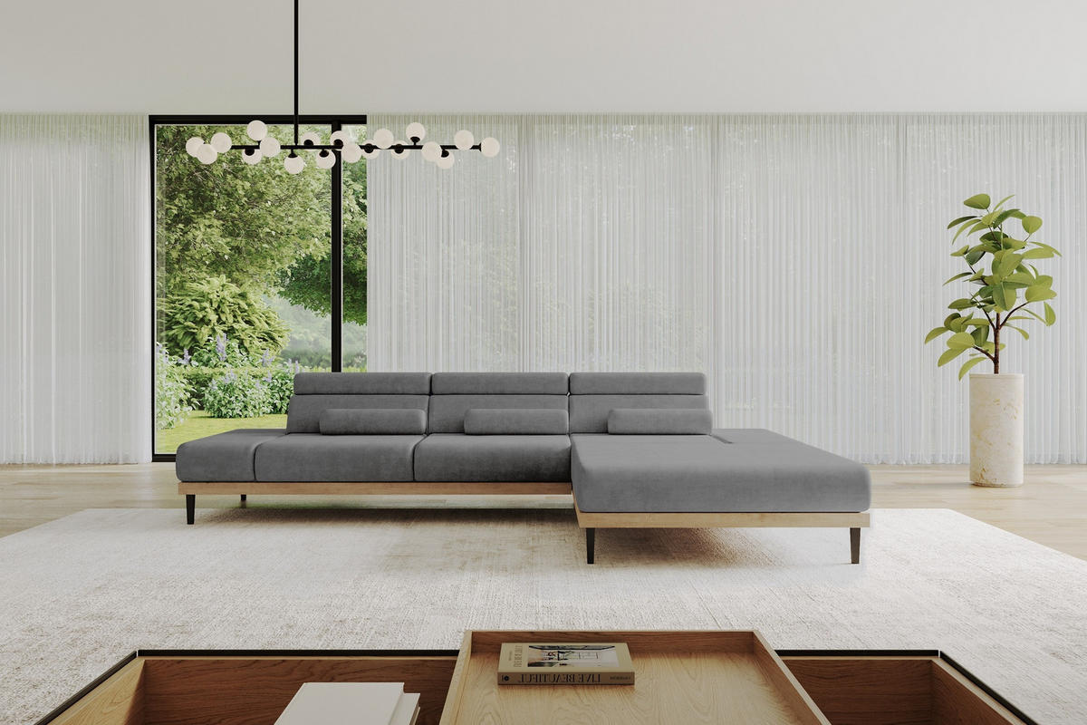 ELEKTRISCHES ECKSOFA Rechts MONA 316x205x85 Grau Velours - Taupe, Holzwerkstoff/Textil (316/205cm) - ALTDECOR