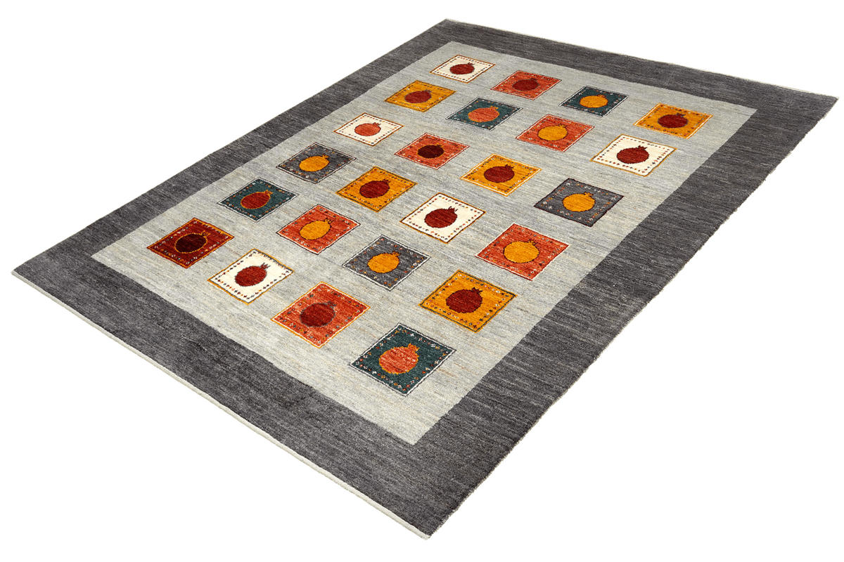 GABBEH-TEPPICH handgeknüpft Rizbaf Grau 232/178 cm Schurwolle - Grau, Textil (178/232cm) - Looma