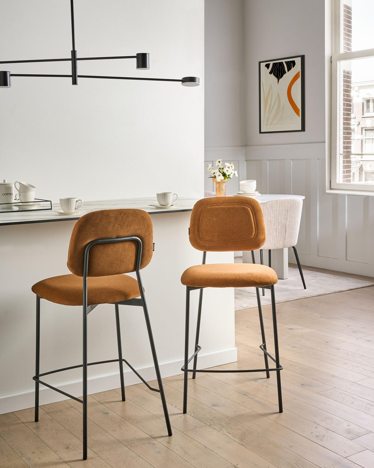 BARSTÜHLEN 2er-Set Goldbraun Duette - Schwarz/Braun, Textil (45/96/48cm) - Beliani