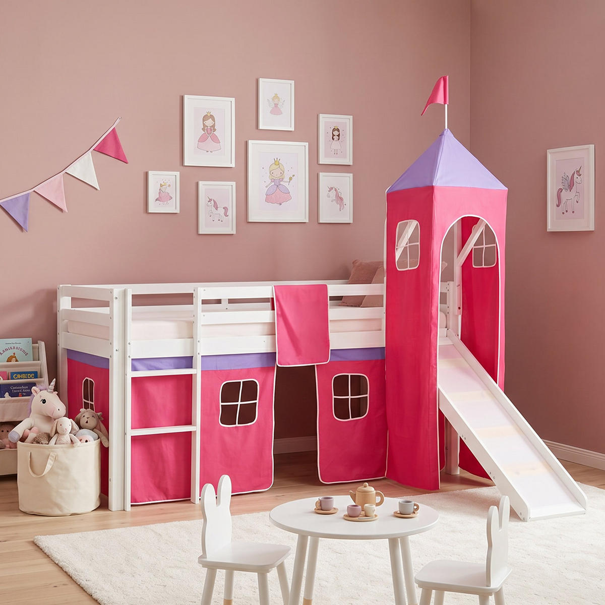 HOCHBETT Pink 90/200 cm mit Lattenrost - Pink/Weiß, Holz - Homestyle4u