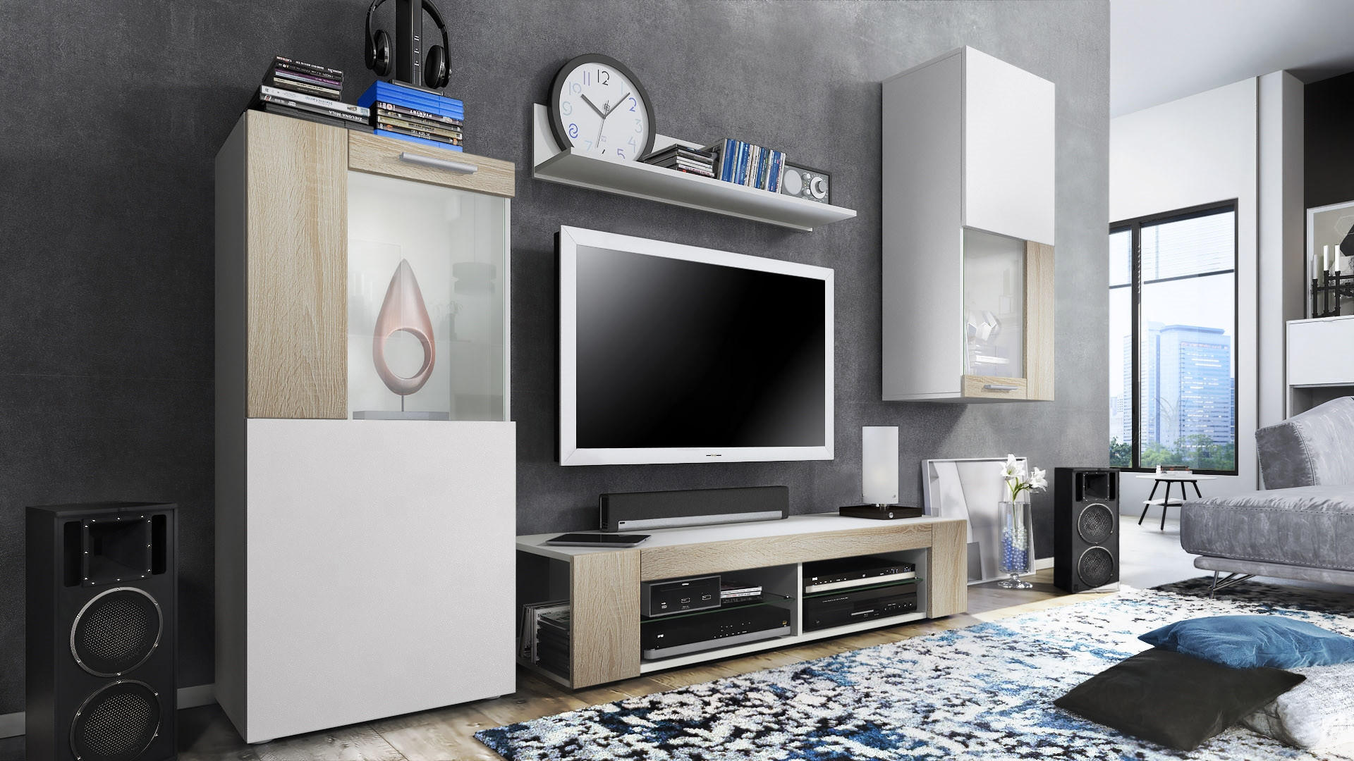 Vladon Wohnwand Eiche San Remo 300x190x39 cm