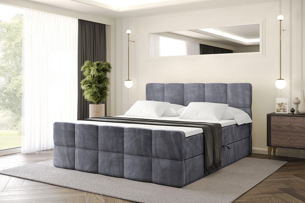 BOXBETT mit Matratze H4 und Lattenrost - LIRO-Z - 160x200 - Dunkelgrau Casablanca - Dunkelgrau, Holzwerkstoff (160/200cm) - ALTDECOR